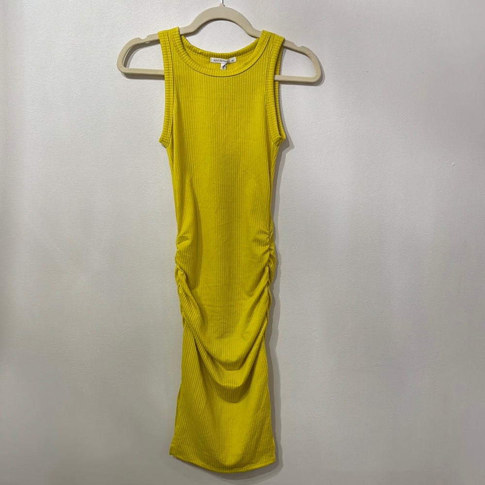 Antistar Yellow Ruched Sleeveless Ribbed Midi Dress NWT